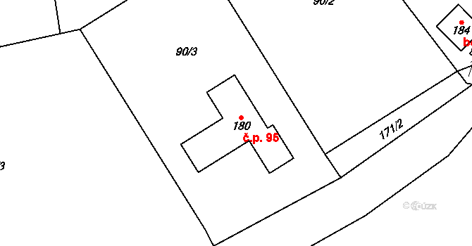 Bělečko 95, Býšť na parcele st. 180 v KÚ Bělečko, Katastrální mapa