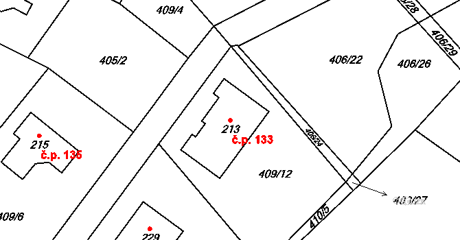 Kondrac 133 na parcele st. 213 v KÚ Kondrac, Katastrální mapa