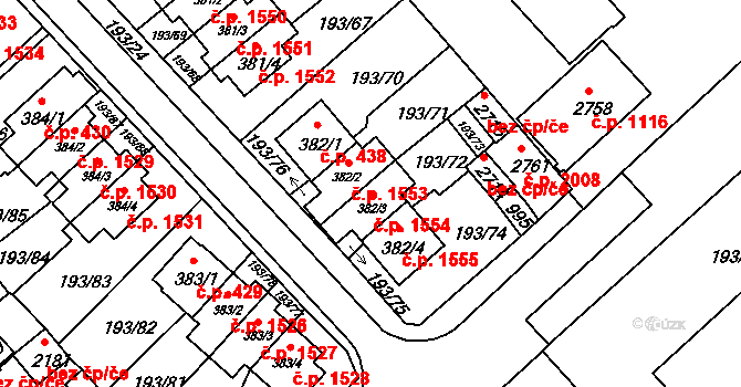 Sezimovo Ústí 1554 na parcele st. 382/3 v KÚ Sezimovo Ústí, Katastrální mapa