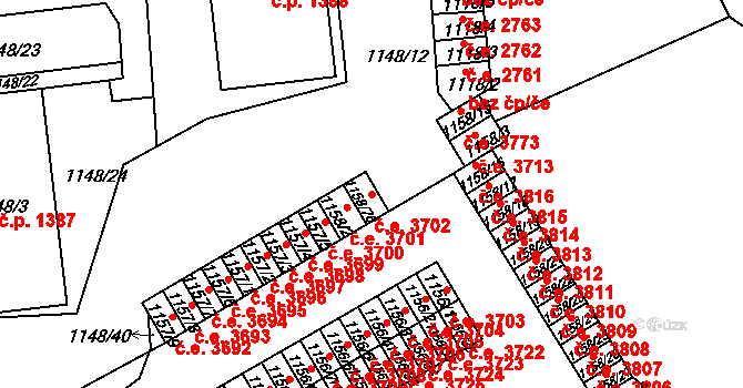 Střekov 3702, Ústí nad Labem na parcele st. 1158/76 v KÚ Střekov, Katastrální mapa