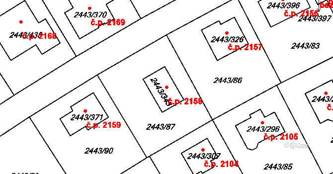 Roztoky 2158 na parcele st. 2443/343 v KÚ Roztoky u Prahy, Katastrální mapa