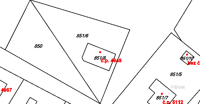 Rýnovice 4948, Jablonec nad Nisou na parcele st. 851/8 v KÚ Rýnovice, Katastrální mapa