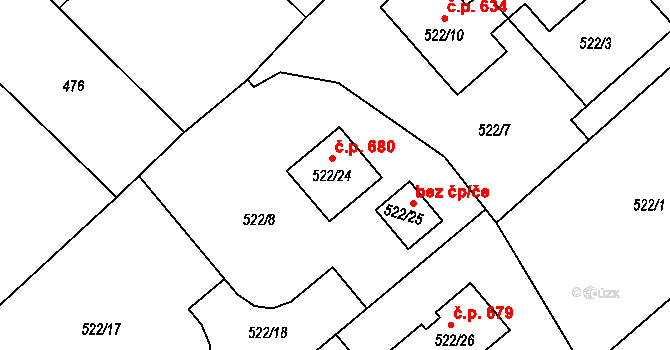 Chrást 680 na parcele st. 522/24 v KÚ Chrást u Plzně, Katastrální mapa