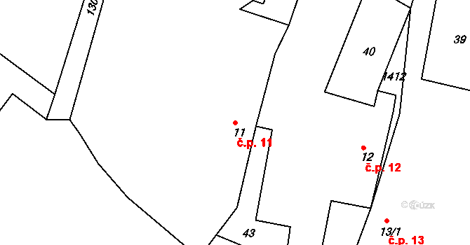 Černíč 11, Hradešice na parcele st. 11 v KÚ Černíč u Hradešic, Katastrální mapa