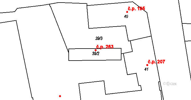 Pustiměř 263 na parcele st. 39/2 v KÚ Pustiměř, Katastrální mapa