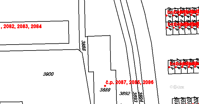 Žďár nad Sázavou 4 2085,2086,2087, Žďár nad Sázavou na parcele st. 3889 v KÚ Město Žďár, Katastrální mapa