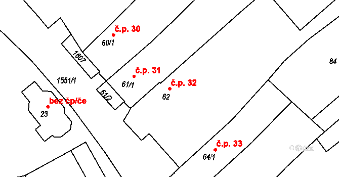 Sítiny 32, Mnichov na parcele st. 62 v KÚ Sítiny, Katastrální mapa