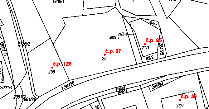 Sehradice 27 na parcele st. 20 v KÚ Sehradice, Katastrální mapa