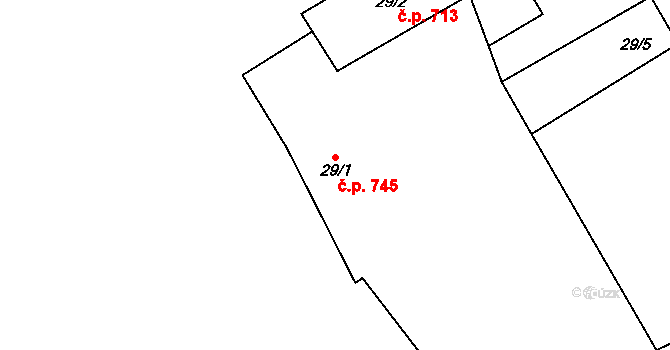 Štiřín 745, Kamenice na parcele st. 29/1 v KÚ Štiřín, Katastrální mapa