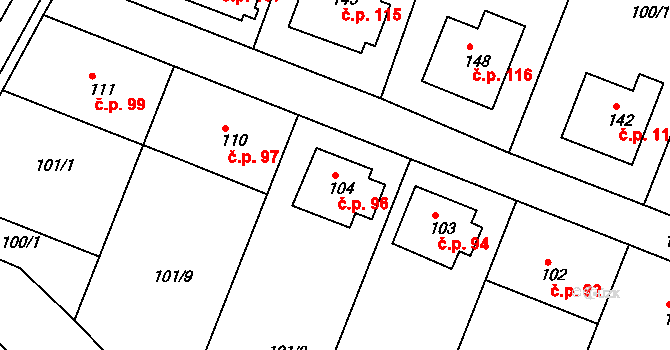Hostišová 96 na parcele st. 104 v KÚ Hostišová, Katastrální mapa