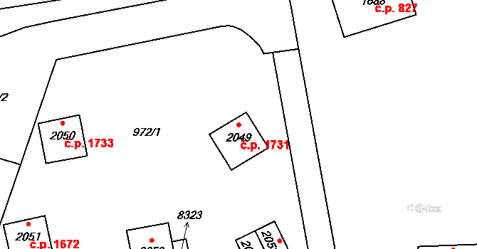 Zlín 1731 na parcele st. 2049 v KÚ Zlín, Katastrální mapa