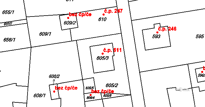 Dolní Benešov 511 na parcele st. 605/3 v KÚ Dolní Benešov, Katastrální mapa