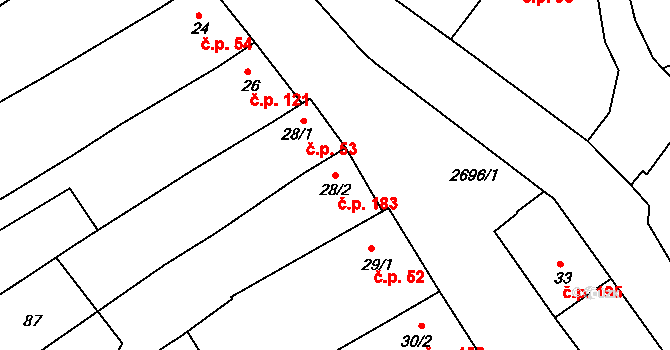 Zlechov 183 na parcele st. 28/2 v KÚ Zlechov, Katastrální mapa