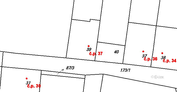 Milá 37, Bečov na parcele st. 39 v KÚ Milá, Katastrální mapa