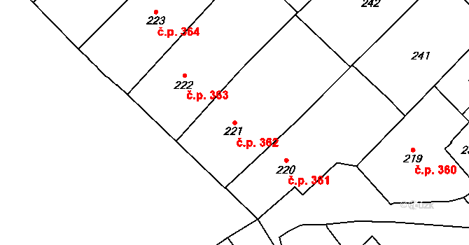 Králíky 362 na parcele st. 221 v KÚ Králíky, Katastrální mapa