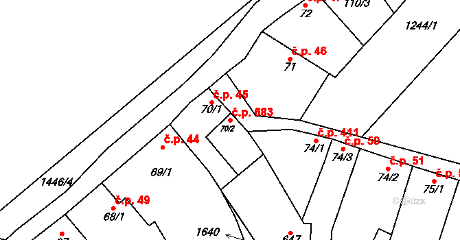 Kostelec nad Labem 683 na parcele st. 70/2 v KÚ Kostelec nad Labem, Katastrální mapa