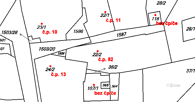 Žebnice 52, Plasy na parcele st. 22/2 v KÚ Žebnice, Katastrální mapa