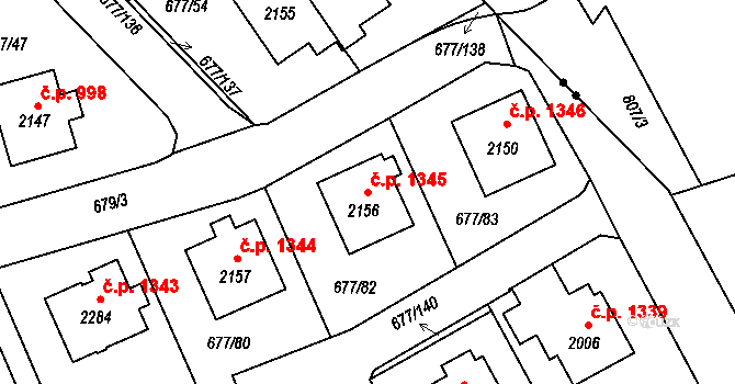 Nové Město nad Metují 1345 na parcele st. 2156 v KÚ Nové Město nad Metují, Katastrální mapa