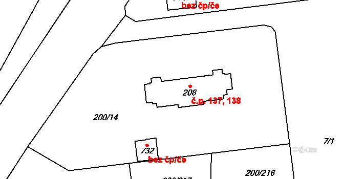 Ohrazenice 137,138, Pardubice na parcele st. 208 v KÚ Ohrazenice, Katastrální mapa