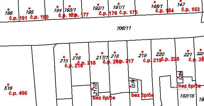 Svítkov 216, Pardubice na parcele st. 217/1 v KÚ Svítkov, Katastrální mapa