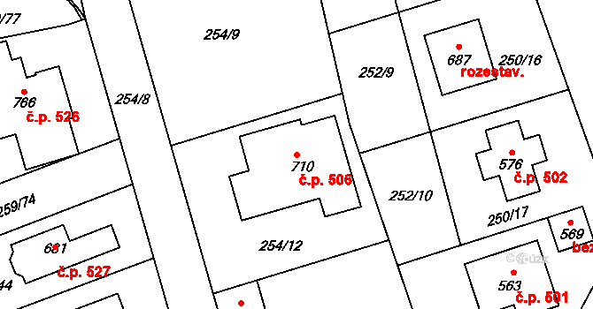 Vysoká nad Labem 506 na parcele st. 710 v KÚ Vysoká nad Labem, Katastrální mapa