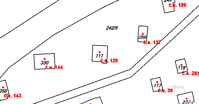 Velenov 129 na parcele st. 111 v KÚ Velenov, Katastrální mapa