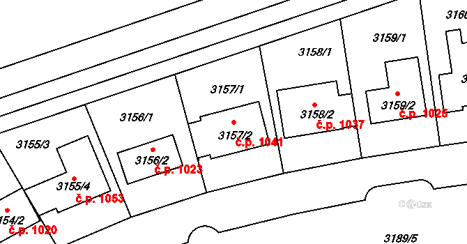 Lužice 1041 na parcele st. 3157/2 v KÚ Lužice u Hodonína, Katastrální mapa