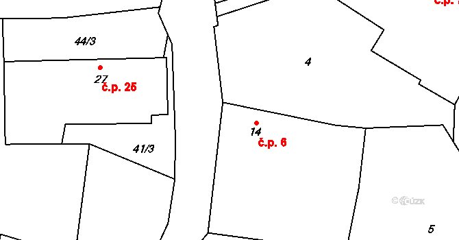 Bohunice 6 na parcele st. 14 v KÚ Bohunice u Tvrzic, Katastrální mapa