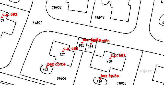 Kamenice 85235369 na parcele st. 965 v KÚ Ládví, Katastrální mapa