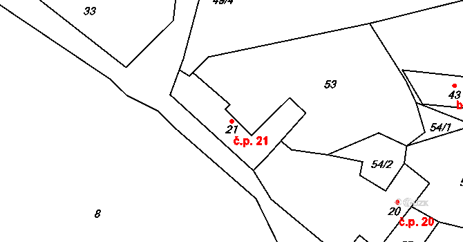 Branišov 21, Vyskytná na parcele st. 21 v KÚ Branišov pod Křemešníkem, Katastrální mapa