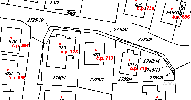 Černovice 717 na parcele st. 883 v KÚ Černovice u Tábora, Katastrální mapa