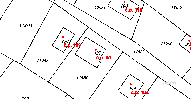 Líšťany 90 na parcele st. 137 v KÚ Líšťany, Katastrální mapa