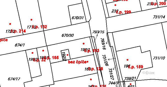 Cítoliby 153 na parcele st. 192/1 v KÚ Cítoliby, Katastrální mapa