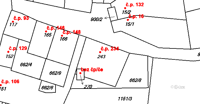 Líšťany 234 na parcele st. 243 v KÚ Líšťany u Cítolib, Katastrální mapa