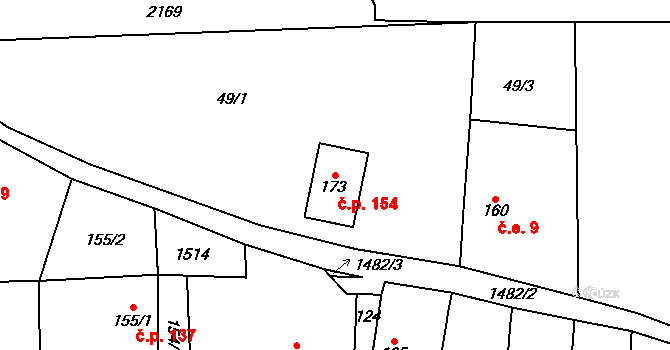 Malá Černoc 154, Blšany na parcele st. 173 v KÚ Malá Černoc, Katastrální mapa
