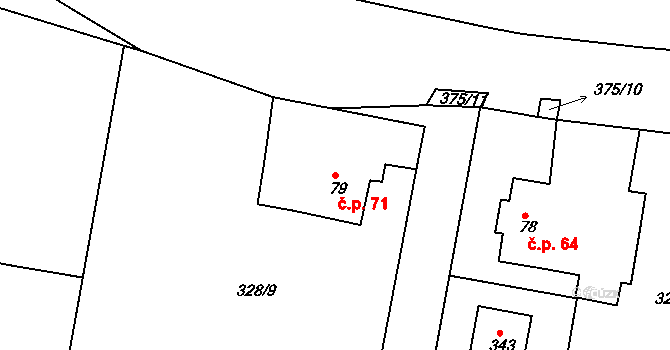 Okrouhlice 71 na parcele st. 79 v KÚ Okrouhlice, Katastrální mapa