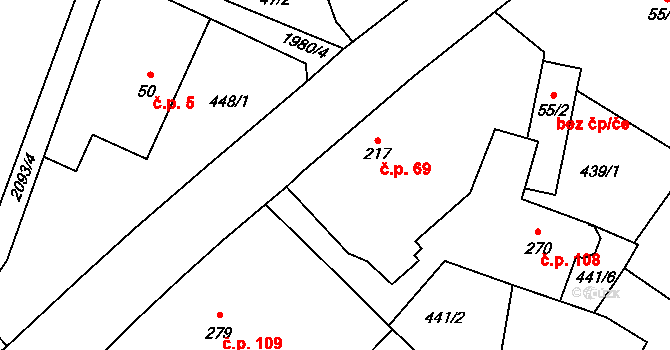 Skuhrov nad Bělou 69 na parcele st. 217 v KÚ Skuhrov nad Bělou, Katastrální mapa