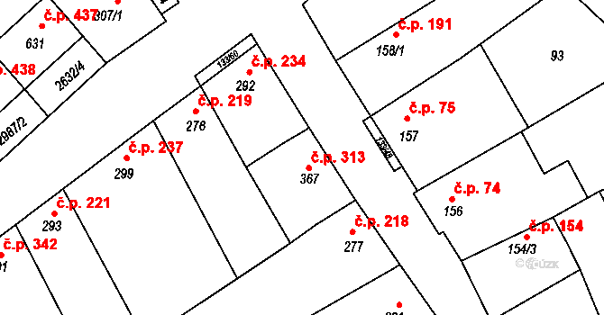 Bořetice 313 na parcele st. 367 v KÚ Bořetice u Hustopečí, Katastrální mapa