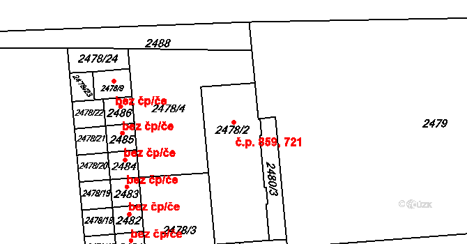 Pohořelice 721,859 na parcele st. 2478/2 v KÚ Pohořelice nad Jihlavou, Katastrální mapa