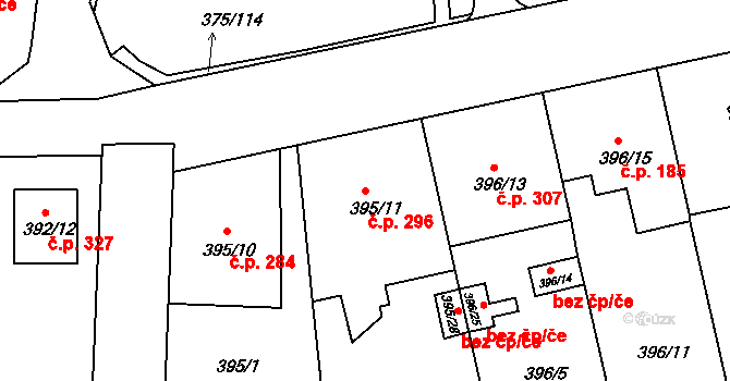 Všetuly 296, Holešov na parcele st. 395/11 v KÚ Všetuly, Katastrální mapa