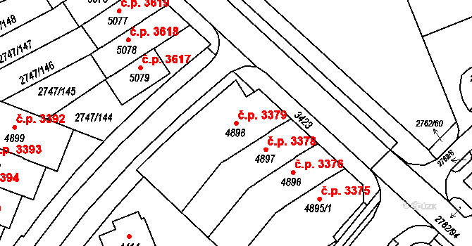 Kroměříž 3379 na parcele st. 4898 v KÚ Kroměříž, Katastrální mapa