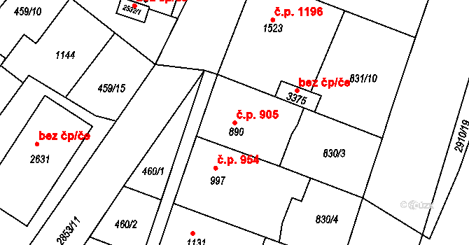Bystřice pod Hostýnem 905 na parcele st. 890 v KÚ Bystřice pod Hostýnem, Katastrální mapa