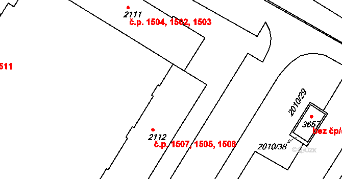 Bystřice pod Hostýnem 1505,1506,1507 na parcele st. 2112 v KÚ Bystřice pod Hostýnem, Katastrální mapa