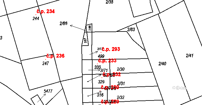 Kurdějov 293 na parcele st. 499 v KÚ Kurdějov, Katastrální mapa