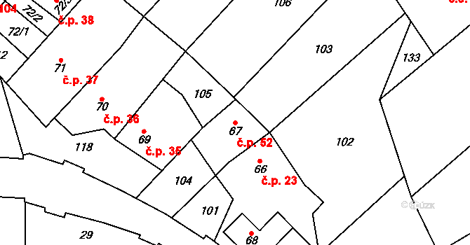 Hamry 52, Plumlov na parcele st. 67 v KÚ Hamry, Katastrální mapa