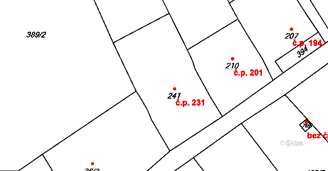Vranov nad Dyjí 231 na parcele st. 241 v KÚ Vranov nad Dyjí, Katastrální mapa