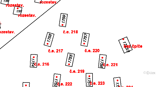 Sázava 220 na parcele st. 1757 v KÚ Sázava, Katastrální mapa