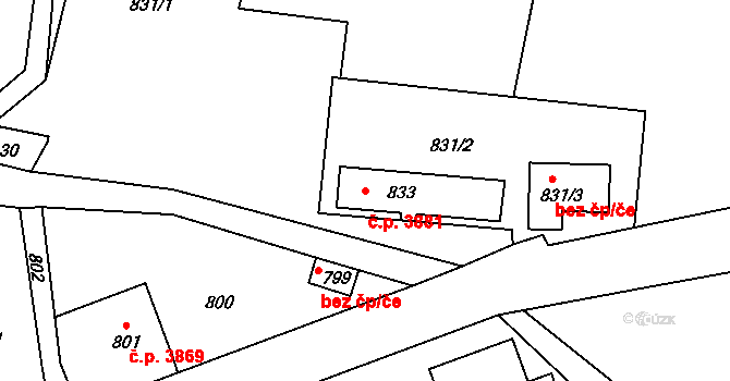 Vrkoslavice 3881, Jablonec nad Nisou na parcele st. 833 v KÚ Vrkoslavice, Katastrální mapa