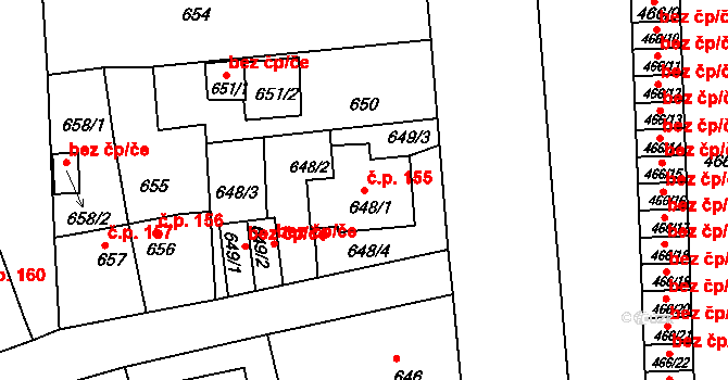 Rýnovice 155, Jablonec nad Nisou na parcele st. 648/1 v KÚ Rýnovice, Katastrální mapa