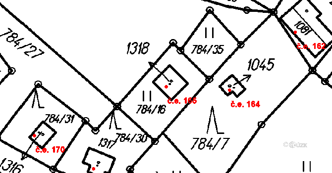 Čeladná 165 na parcele st. 1318 v KÚ Čeladná, Katastrální mapa